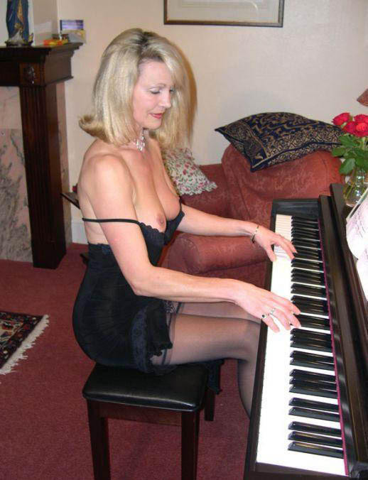 Mature moms in black (sheer nylon) stockings — 45
